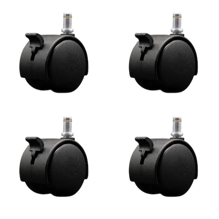 Service Caster 2'' Chair Casters Nylon Twin Wheel with Brakes 7/16'' Grip Ring Stem, 4PK SCC-GR02S50-NYS-B-716-4